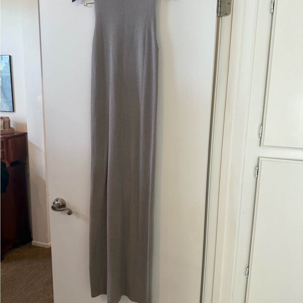 Freshman Ribbed Knit maxi Sweater dress in Gray